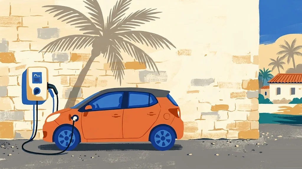 Ilustración editorial del silo Eléctrico e híbrido